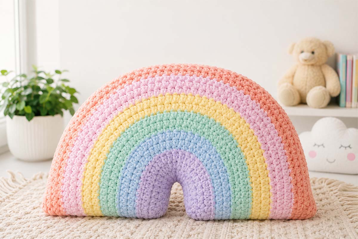 Free Crochet Rainbow Nursery Pillow Pattern